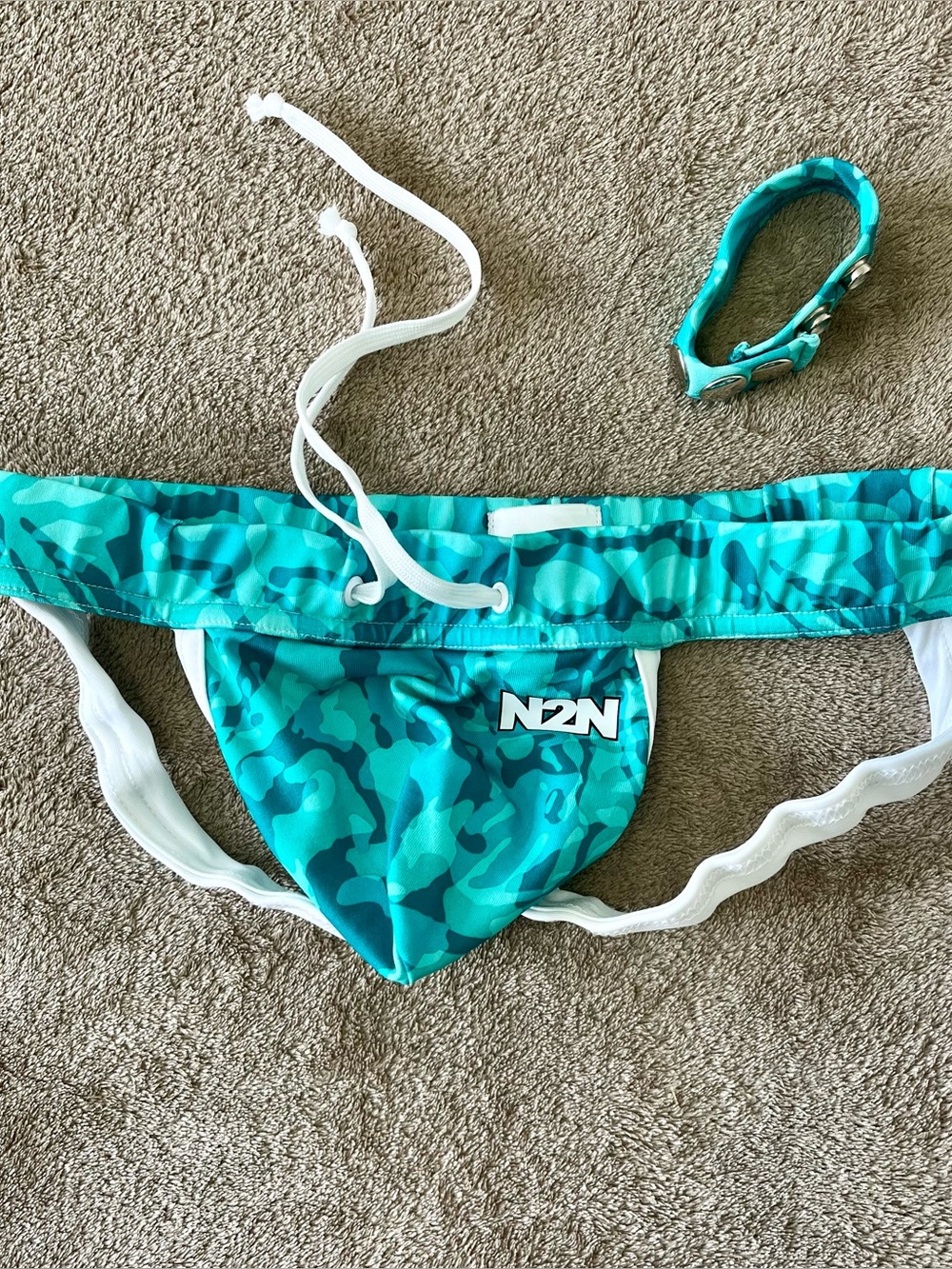 N2N Turquoise Men's Swim Jock with Adjustable Matching Ring, Small